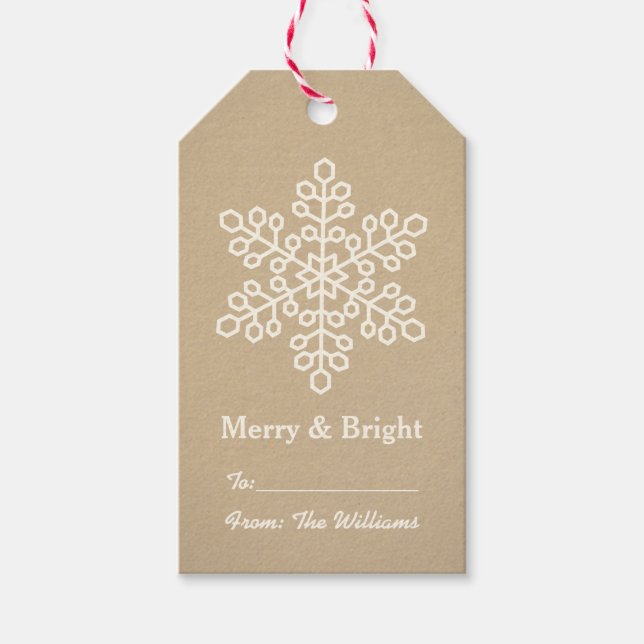 Merry and Bright Rustic Kraft Snowflake Holiday Geschenkanhänger (Vorderseite)