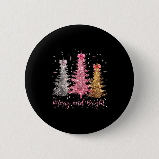 Merry And Bright Santa Christmas Tree Lights Pajam Button (Vorderseite)