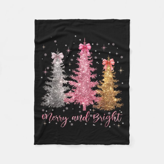 Merry And Bright Santa Christmas Tree Lights Pajam Fleecedecke (Vorderseite)