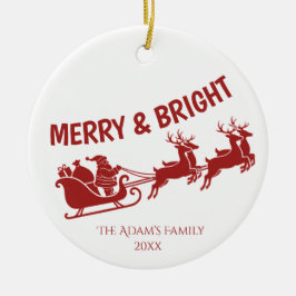 Merry and Bright Santa Sleigh Christmas Photo  Keramik Ornament