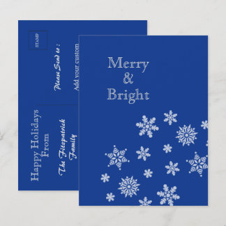 Merry and Bright Snowflakes Blue Christmas    Postkarte