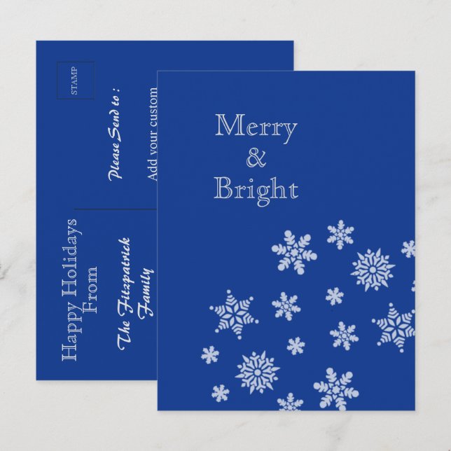 Merry and Bright Snowflakes Blue Christmas    Postkarte (Vorne/Hinten)