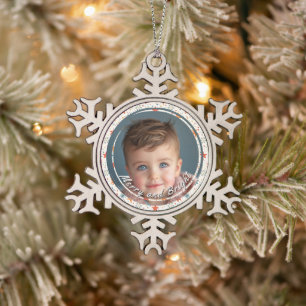 Merry and Bright Stars Custom Child Foto Schneeflocken Zinn-Ornament