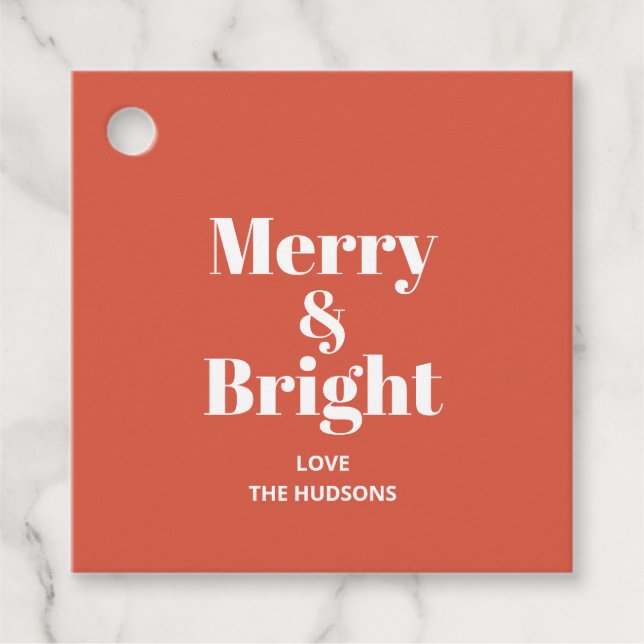Merry and Bright Terracotta Red Gold Modern Trendy Geschenkanhänger (Vorderseite)