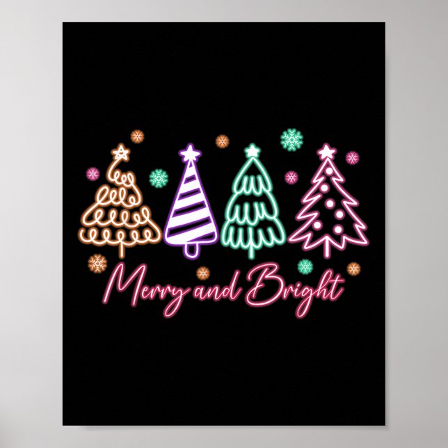 Merry And Bright Tree Neon Christmas  Poster (Vorne)