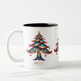 Merry and Bright Tree Zweifarbige Tasse
