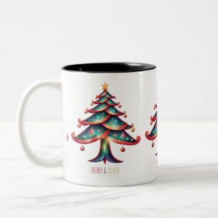 Merry and Bright Tree Zweifarbige Tasse