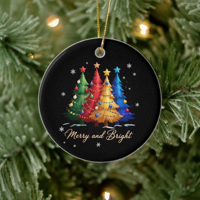 Merry and Bright Trees Christmas Holiday Gift Cute Keramik Ornament (Baum)