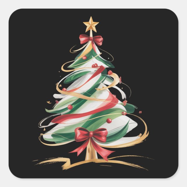 Merry and Bright Trees Christmas Holiday Winter  Quadratischer Aufkleber (Vorderseite)