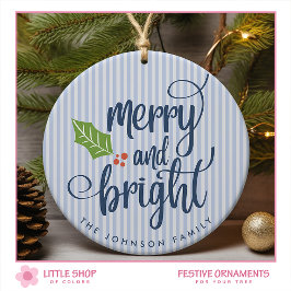 Merry and Bright Typografy Customizable Foto Keramik Ornament