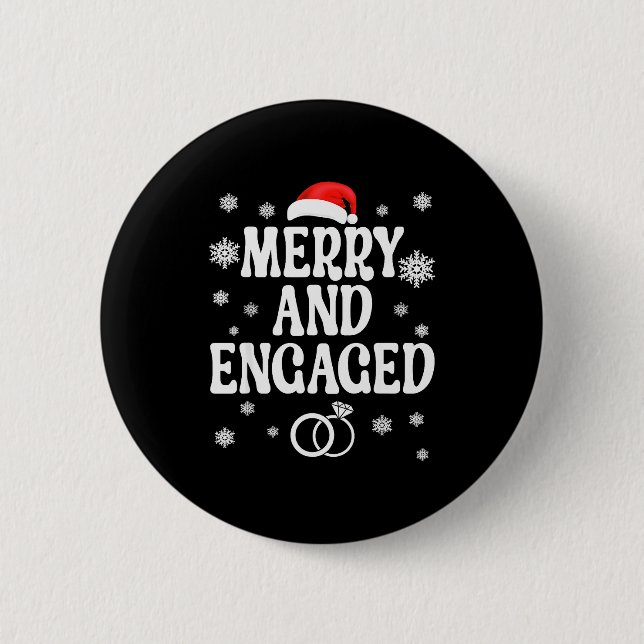 Merry And Engaged Couple Christmas Matching Pajama Button (Vorderseite)