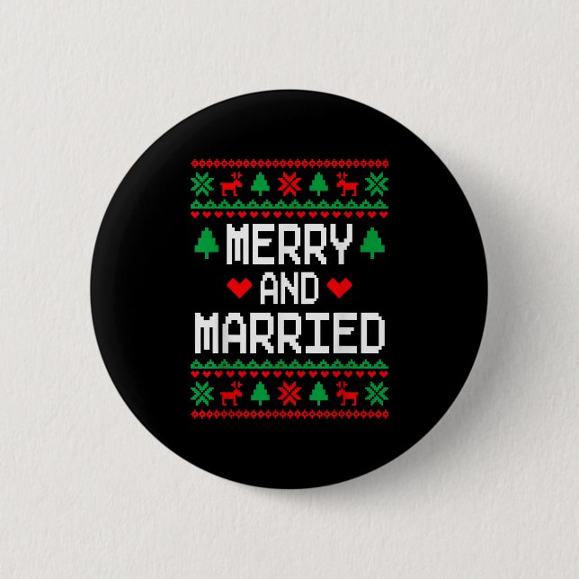 Merry And Married Couples Matching Ugly Christmas  Button (Vorderseite)