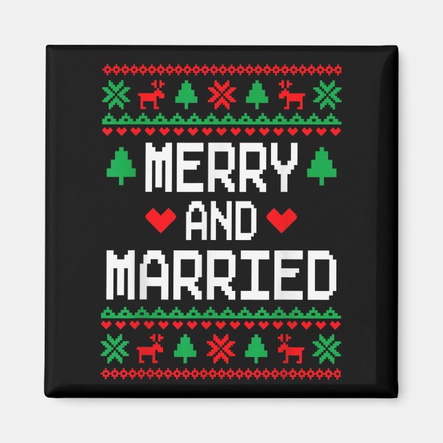 Merry And Married Couples Matching Ugly Christmas  Magnet (Vorne)