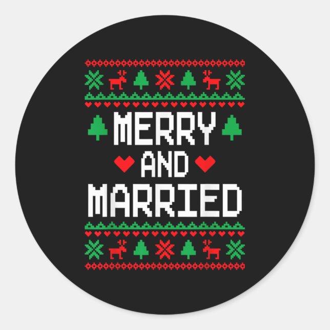 Merry And Married Couples Matching Ugly Christmas  Runder Aufkleber (Vorderseite)
