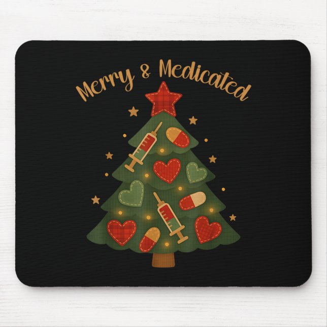 Merry And Medicated Rn Nurse Christmas Tree Funny  Mousepad (Vorne)