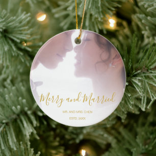 Merry and Verheiratet Gold Newlywed Elegant Keramik Ornament