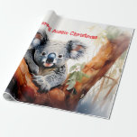 Merry Aussie Christmas Koala Geschenkpapier<br><div class="desc">Ein Merry Aussie Weihnachten mit dieser Aquarell koala sitzend in einem Kaugummi-Baum Diese furry koala ist ein gebürtiger Australier sie sind leicht erkennbar durch ihren stout, tailler Körper und großen Kopf mit runden, flauschigen Ohren und große, löffelförmige Nase.</div>
