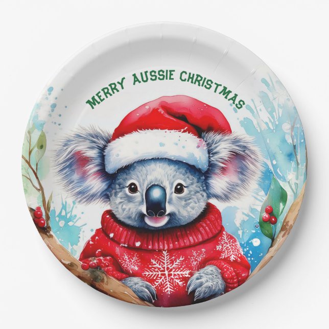 Merry Aussie Christmas Koala Pappteller (Vorderseite)