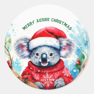 Merry Aussie Christmas Koala Runder Aufkleber