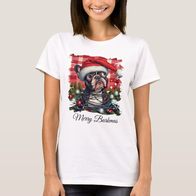 Merry Barkmas French Bulldog Christmas T-Shirt (Vorderseite)