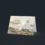 Merry Beach Christmas Card Feiertagskarte<br><div class="desc">Ein Strandfoto mit Ornament gefüllt mit Seaglass für fröhliche Weihnachtswünsche.</div>