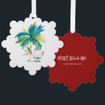 Merry Beach-mas Tropical Christmas Ornament Karte<br><div class="desc">This cute Christmas ornament features a watercolor palm tree with Santa in beach shorts and a Hawaiian shirt. The ornaments reverses to feature the words "Merry Beach-mas" in hand lettered typography. Use the template fields to add your custom greeting. A tropical coastal choice for gift giving this holiday season. To...</div>
