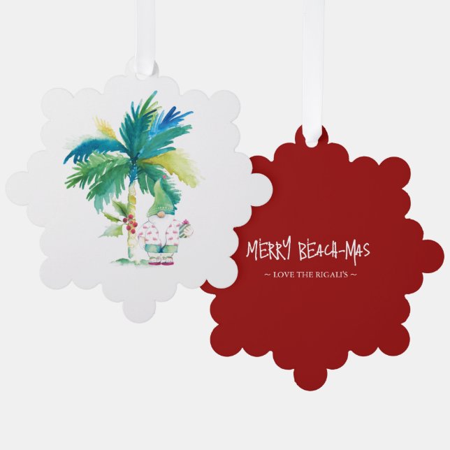 Merry Beach-mas Tropical Christmas Ornament Karte (Vorderseite/Rückseite)