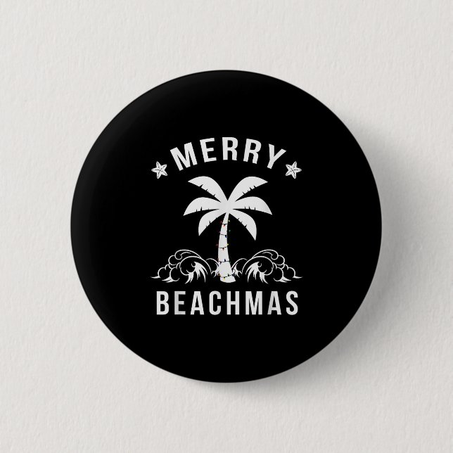 Merry Beachmas Palm Tree Beach Weihnachten Button (Vorderseite)