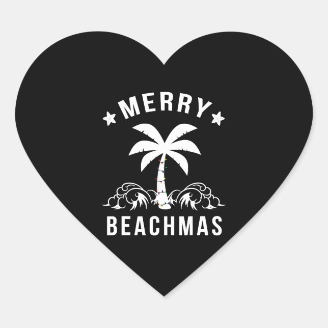 Merry Beachmas Palm Tree Beach Weihnachten Herz-Aufkleber (Vorderseite)