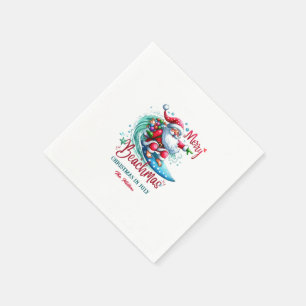 Merry Beachmas Santa Surfing Retro Design Serviette