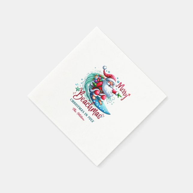 Merry Beachmas Santa Surfing Retro Design Serviette (Ecke)