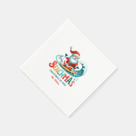 Merry Beachmas Santa Surfing Retro Design Serviette