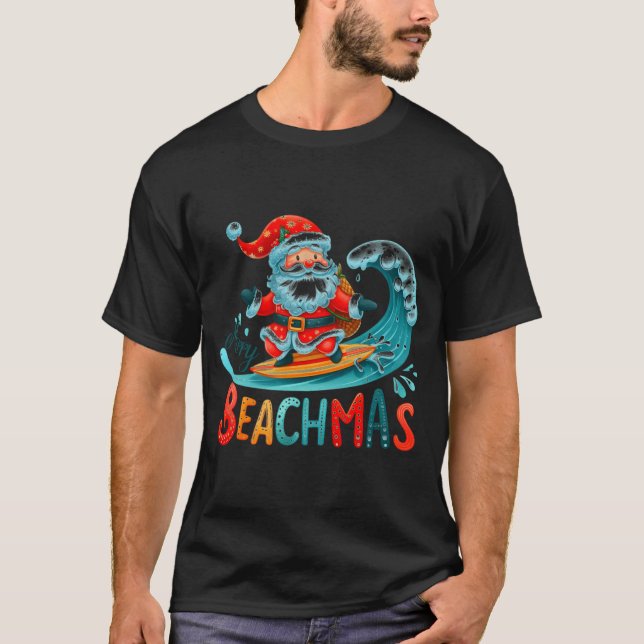 Merry Beachmas Santa Surfing Retro Design  T-Shirt (Vorderseite)