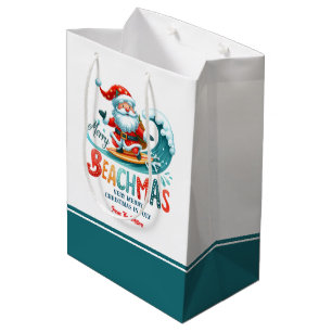 Merry Beachmas Santa Surfing Retro Design zwei Mittlere Geschenktüte