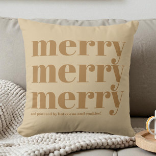 Merry Beige Brown Typografie Spaß Weihnachten Einf Kissen