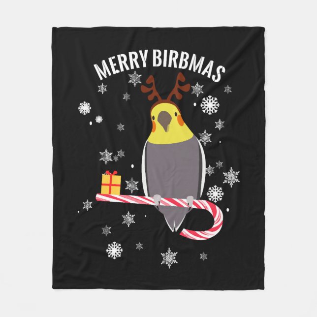 Merry Birbmas Funny Cockatiel Bird Holiday for Chr Fleecedecke (Vorderseite)