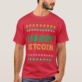Merry Bitcoin Ugly Christmas Snowflake Tree Design T-Shirt