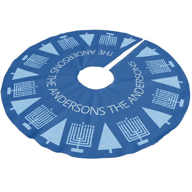 Merry Blue Intertrust Chrismukkah Niedlich Familie Polyester Weihnachtsbaumdecke (Schrägansicht)