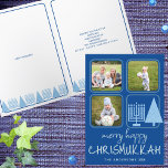 Merry Blue Intertrust Niedlich Handwriting 3 Foto Feiertagskarte<br><div class="desc">Custom Merry Happy Chrismukkah Feiertag Grußkarten mit Ihren Fotos sind eine niedliche Möglichkeit, um Urlaub fröhlich zu verteilen während der Ferien. Dieses einzigartige Design, das mit den Familien der Interreligionen entworfen wurde, umfasst lustige lässige handgeschriebene Schriftart in hellblau auf einem reichhaltigen königsblauen Hintergrund, drei Ihrer Lieblingsstifte und ein modernes Hanukkah...</div>