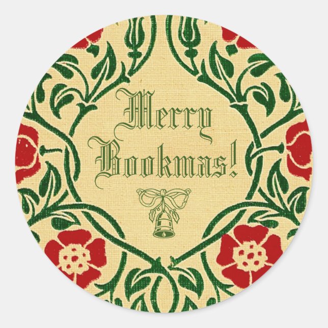 Merry Bookmas (Art Nouveau) Runder Aufkleber (Vorderseite)