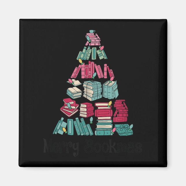Merry Bookmas Books Ne Tree Funny Reading Lover Ch Magnet (Vorne)