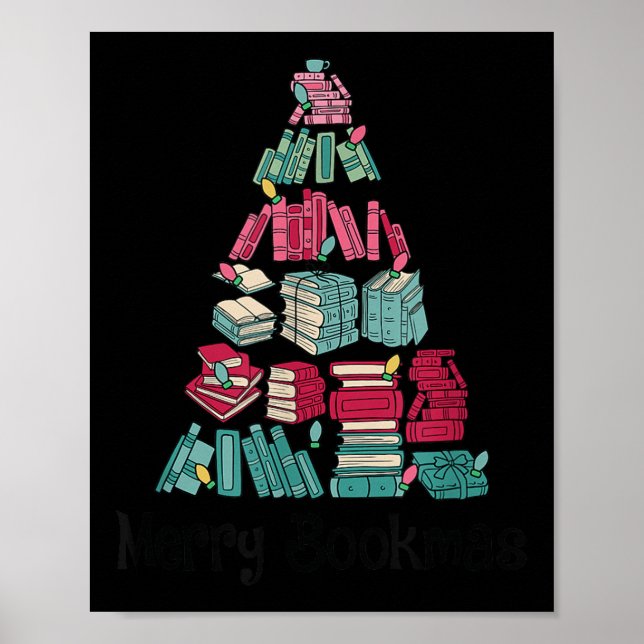 Merry Bookmas Books Ne Tree Funny Reading Lover Ch Poster (Vorne)