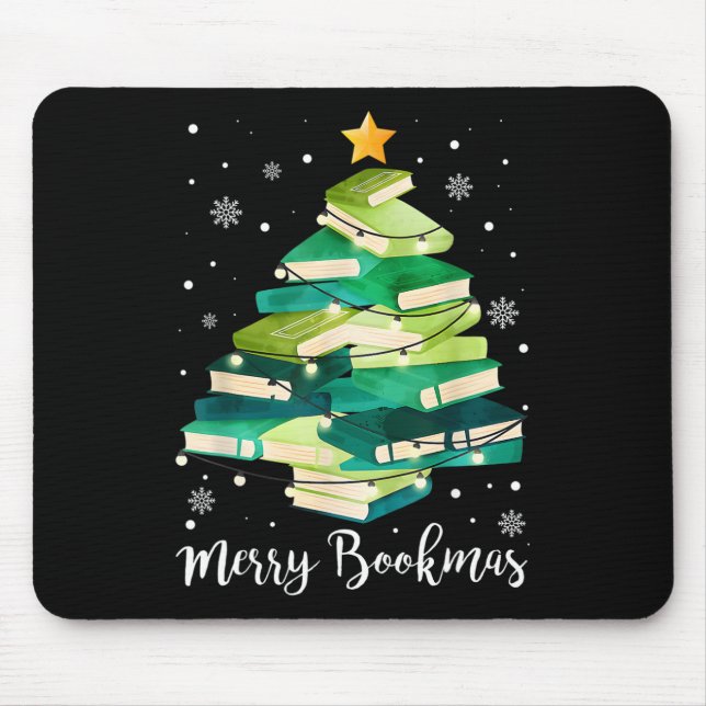 Merry Bookmas Books Pine Tree Fun Lesen Lover Ch Mousepad (Vorne)
