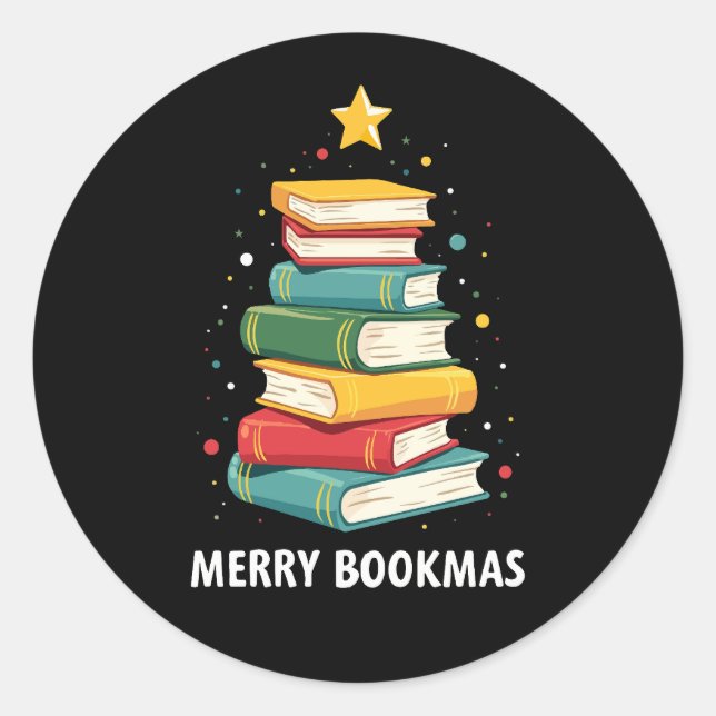 Merry Bookmas - Festlicher Buchstapel für Buchlieb Runder Aufkleber (Vorderseite)