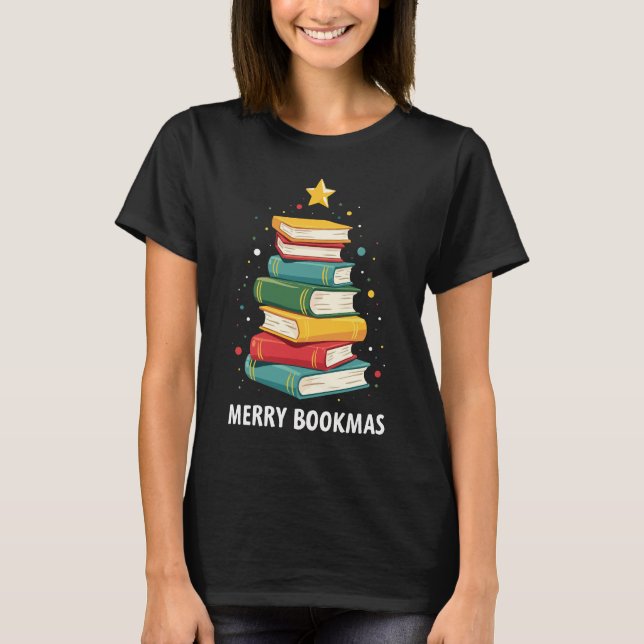 Merry Bookmas - Festlicher Buchstapel für Buchlieb T-Shirt (Vorderseite)