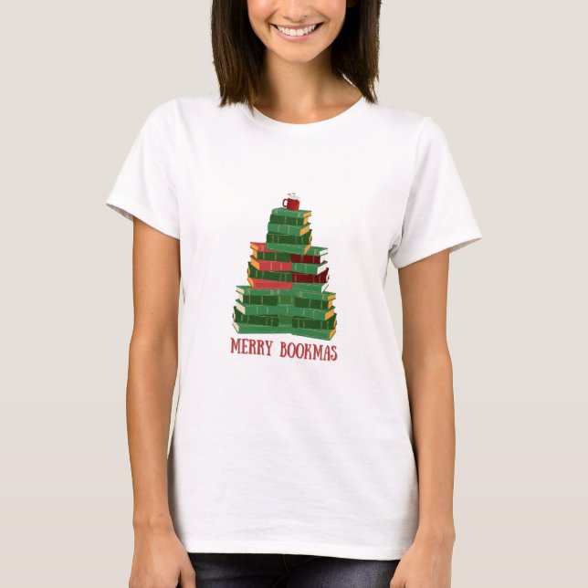 Merry Bookmas Weihnachts-Weihnachtsbuch Lover Gesc T-Shirt (Vorderseite)