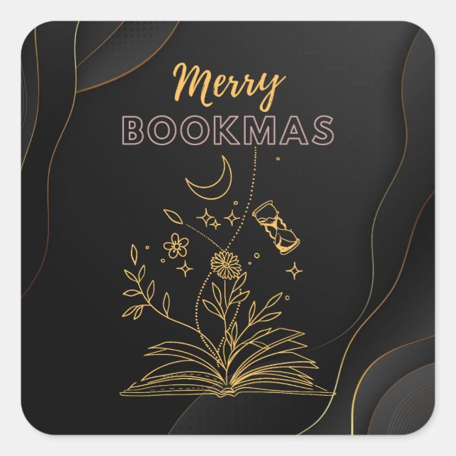 Merry Bookmas Weihnachtsbuch Quadratischer Aufkleber (Vorderseite)