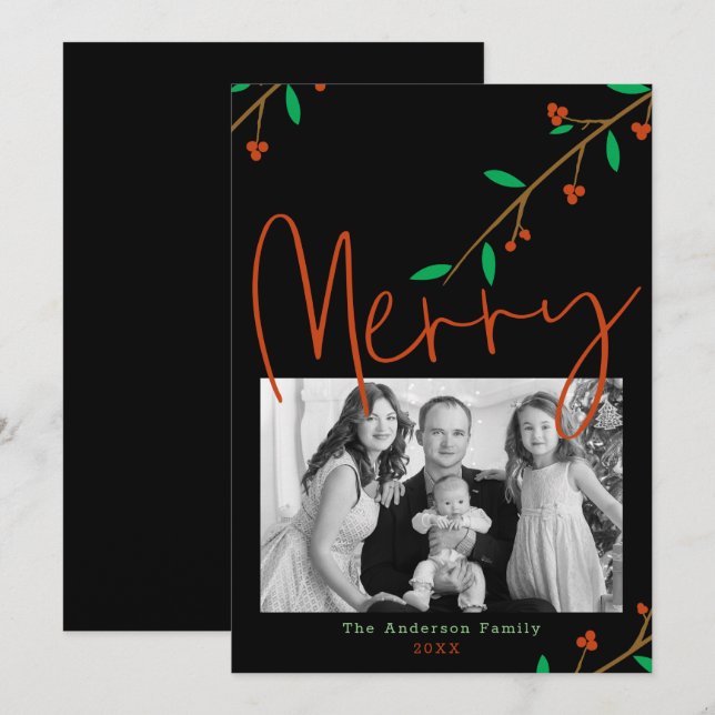 Merry Botanical Black Berry Branch Holiday Party Einladung (Vorne/Hinten)