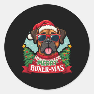 Merry Boxer-mas Niedlich Boxer Dog Weihnachten Runder Aufkleber