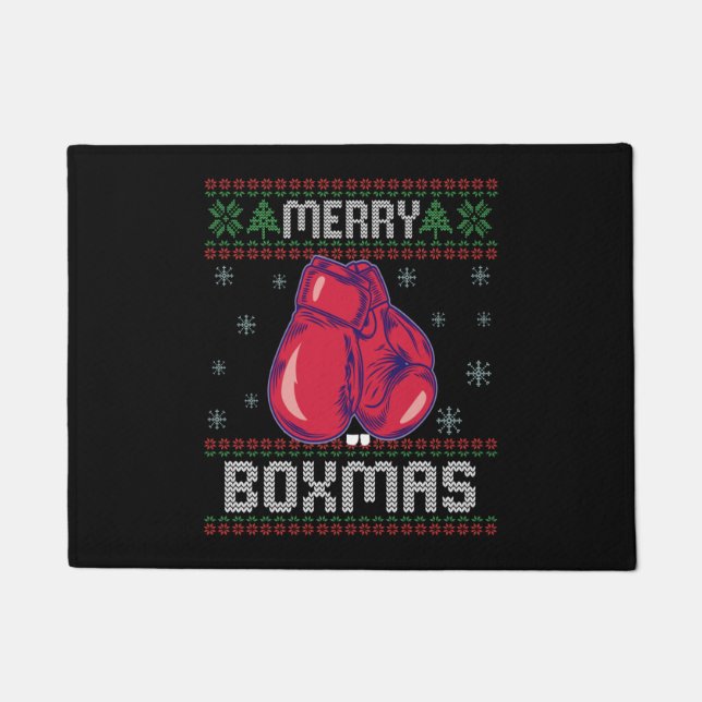 Merry Boxmas Ugly Christmas Sweater Boxing Liebhab Fußmatte (Vorderseite)